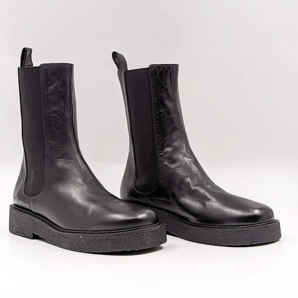 Staud Women Palamino Black Elastic Fabric Leather Chelsea Boots Size 7 EUR37